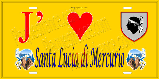 Plaque métal décorative 15 x 30 cm jaune J' ❤️ Santa-Lucia-di-Mercurio Canton de Golo-Morosaglia Haute-Corse