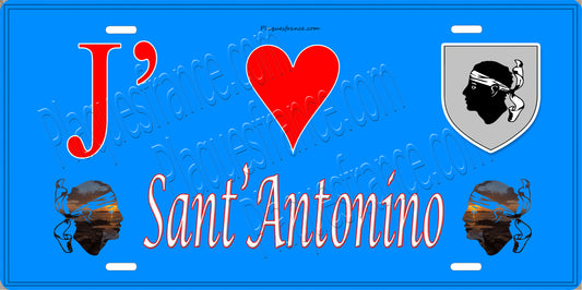 Plaque métal décorative 15 x 30 cm bleu J' ❤️ Sant'Antonino Canton de Calvi Haute-Corse
