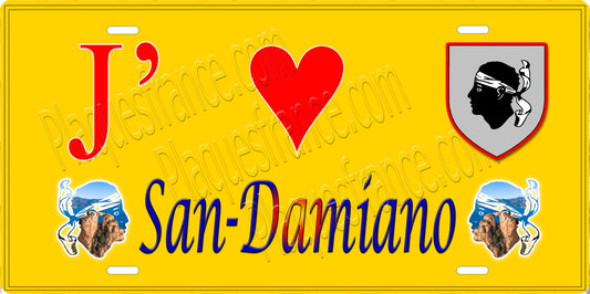 Plaque métal décorative 15 x 30 cm jaune J' ❤️ San Damiano Canton de Golo-Morosaglia Haute-Corse