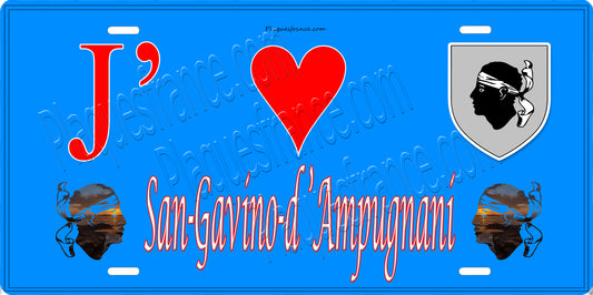 Plaque métal décorative 15 x 30 cm bleu J' ❤️ San Gavino d'Ampugnani Canton de Casinca-Fumalto Haute-Corse