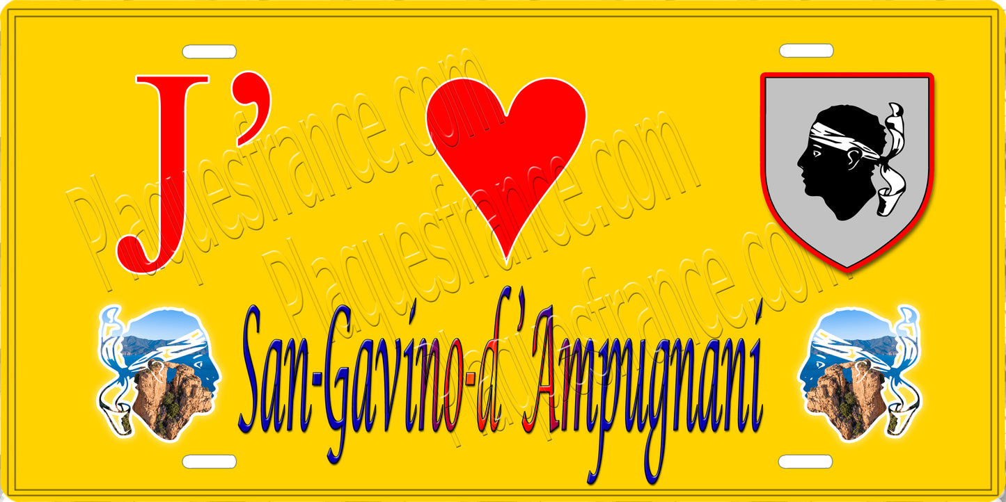 Plaque métal décorative 15 x 30 cm jaune J' ❤️ San Gavino d'Ampugnani Canton de Casinca-Fumalto Haute-Corse