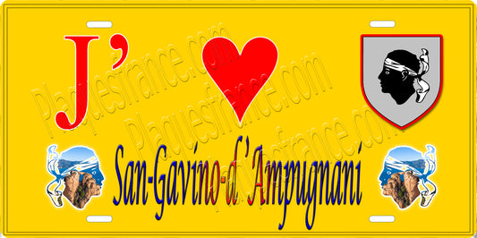 Plaque métal décorative 15 x 30 cm jaune J' ❤️ San Gavino d'Ampugnani Canton de Casinca-Fumalto Haute-Corse
