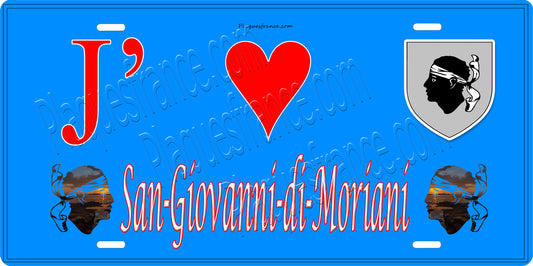 Plaque métal décorative 15 x 30 cm bleu J' ❤️San-Giovanni-di-Moriani Canton de la Castagniccia Haute-Corse
