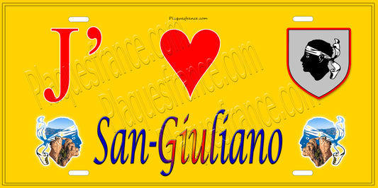Plaque métal décorative 15 x 30 cm jaune J' ❤️San-Giuliano Canton de la Castagniccia Haute-Corse