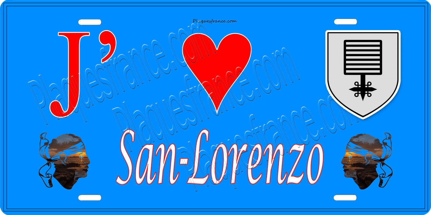 Plaque métal décorative 15 x 30 cm bleu J' ❤️San-Lorenzo Canton de Golo-Morosaglia Haute-Corse