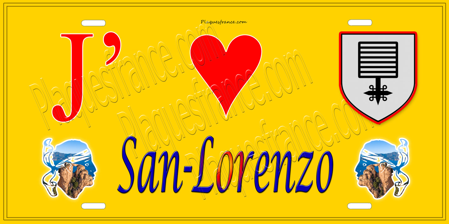 Plaque métal décorative 15 x 30 cm jaune J' ❤️San-Lorenzo Canton de Golo-Morosaglia Haute-Corse