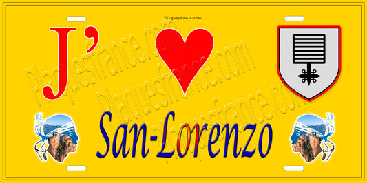 Plaque métal décorative 15 x 30 cm jaune J' ❤️San-Lorenzo Canton de Golo-Morosaglia Haute-Corse