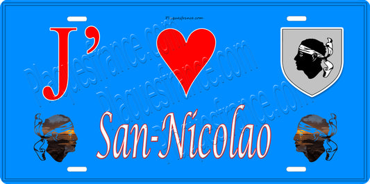 Plaque métal décorative 15 x 30 cm bleu J' ❤️San-Nicolao Canton du Cap Corse Haute-Corse
