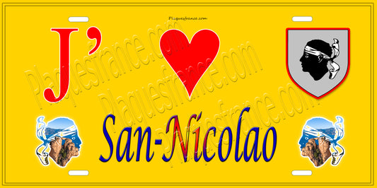 Plaque métal décorative 15 x 30 cm jaune J' ❤️San-Nicolao Canton du Cap Corse Haute-Corse
