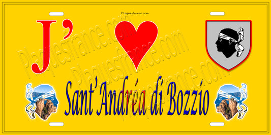 Plaque métal décorative 15 x 30 cm jaune J' ❤️ Sant'Andréa-di-Bozio Canton de Golo-Morosaglia Haute-Corse