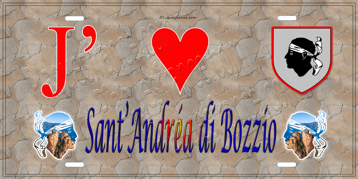 Plaque métal décorative 15 x 30 cm mur antique J' ❤️ Sant'Andréa-di-Bozio Canton de Golo-Morosaglia Haute-Corse
