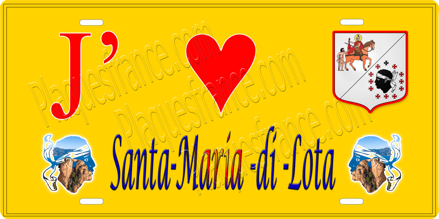 Plaque métal décorative 15 x 30 cm jaune J' ❤️San-Martino-di-Lota Canton du Cap Corse Haute-Corse