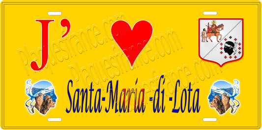 Plaque métal décorative 15 x 30 cm jaune J' ❤️San-Martino-di-Lota Canton du Cap Corse Haute-Corse