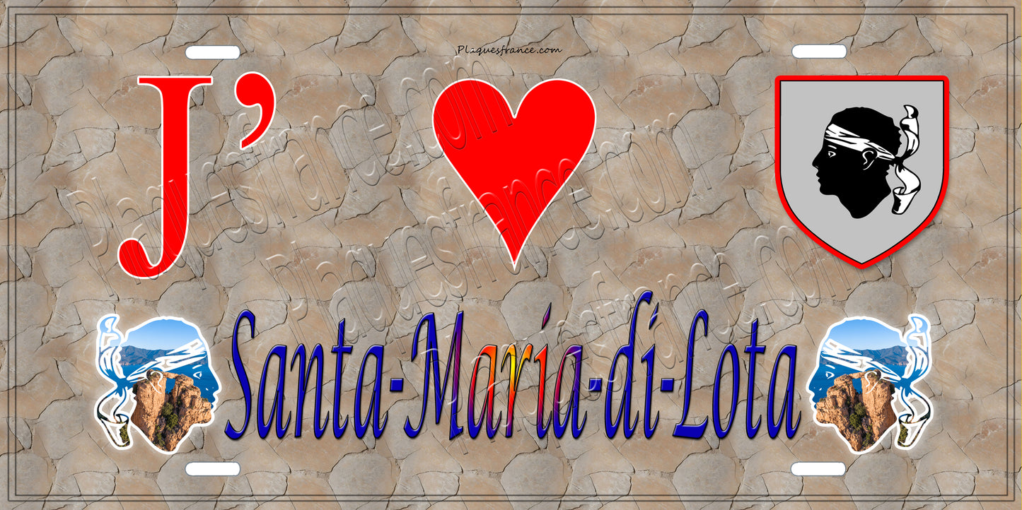 Plaque métal décorative 15 x 30 cm mur antique J' ❤️ Santa-Maria-di-Lota Canton du Cap Corse Haute-Corse