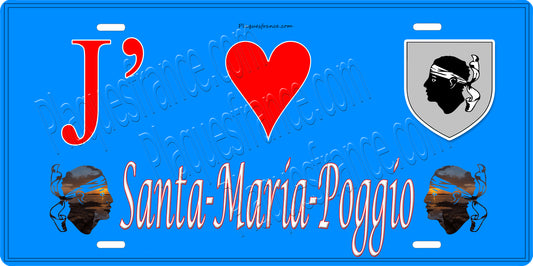 Plaque métal décorative 15 x 30 cm bleu J' ❤️ Santa-Maria-Poggio Canton de la Castagniccia Haute-Corse
