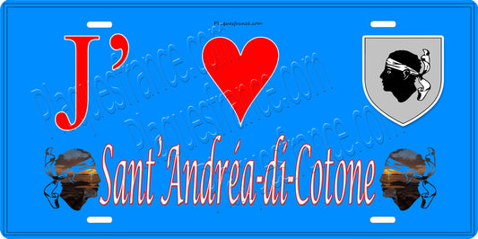 Plaque métal décorative 15 x 30 cm bleu J' ❤️ Sant'Andréa-di-Cotone Canton de la Castagniccia Haute-Corse