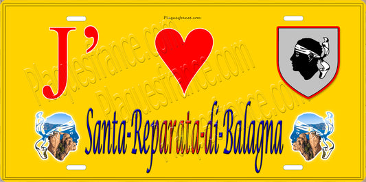 Plaque métal décorative 15 x 30 cm jaune J' ❤️ Santa-Reparata-di-Balagna Canton de l'Île-Rousse Haute-Corse