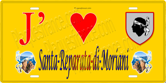 Plaque métal décorative 15 x 30 cm jaune J' ❤️ Santa-Reparata-di-Moriani Canton de la Castagniccia Haute-Corse