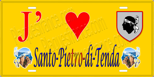 Plaque métal décorative 15 x 30 cm jaune J' ❤️ Santo-Pietro-di-Tenda Canton de Biguglia-Nebbio Haute-Corse