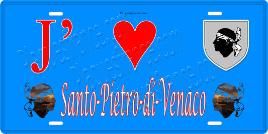 Plaque métal décorative 15 x 30 cm bleu J' ❤️ Santo-Pietro-di-Venaco Canton de Corte Haute-Corse