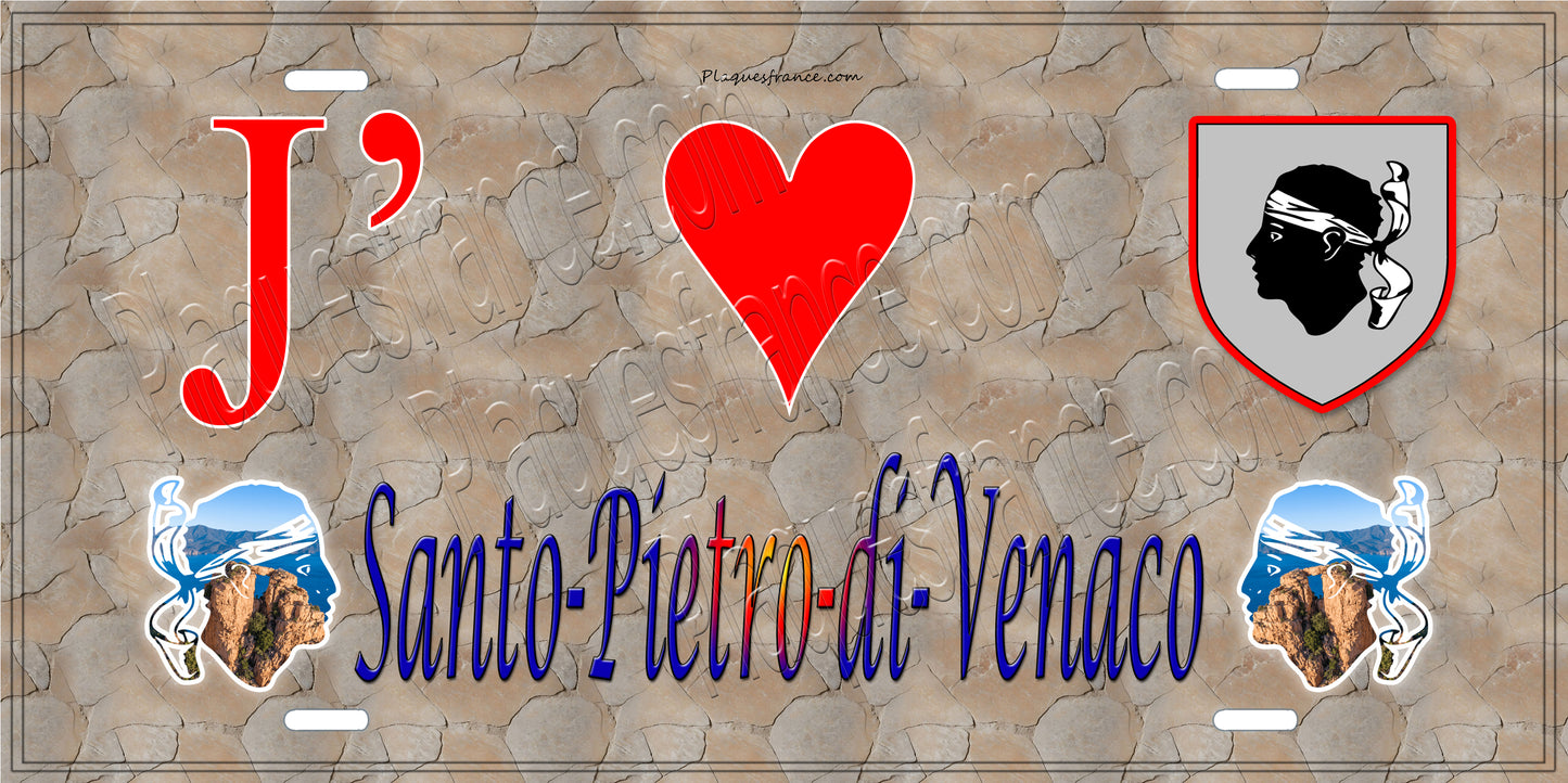 Plaque métal décorative 15 x 30 cm mur antique J' ❤️ Santo-Pietro-di-Venaco Canton de Corte Haute-Corse