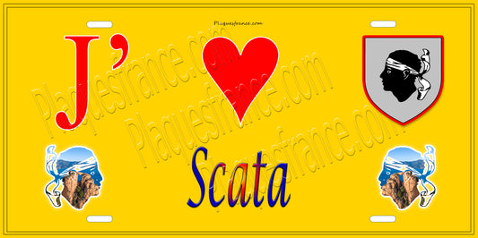 Plaque métal décorative 15 x 30 cm jaune J' ❤️ Scata Canton de Casinca-Fumalto Haute-Corse