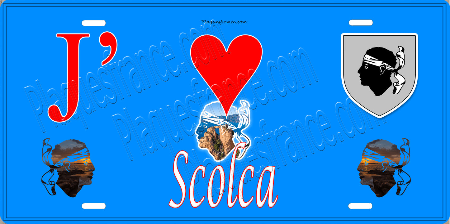 Plaque métal décorative 15 x 30 cm bleu J' ❤️ Scolca Canton de Golo-Morosaglia Haute-Corse