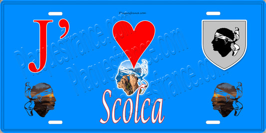 Plaque métal décorative 15 x 30 cm bleu J' ❤️ Scolca Canton de Golo-Morosaglia Haute-Corse