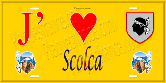 Plaque métal décorative 15 x 30 cm jaune J' ❤️ Scolca Canton de Golo-Morosaglia Haute-Corse