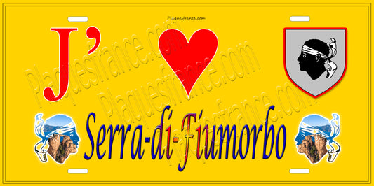 Plaque métal décorative 15 x 30 cm jaune J' ❤️ Serra-di-Fiumorbo Canton de Fiumorbo-Castello Haute-Corse