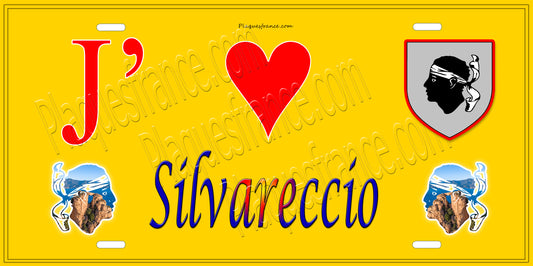 Plaque métal décorative 15 x 30 cm jaune J' ❤️ Silvareccio Canton de Casinca-Fumalto Haute-Corse
