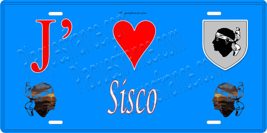 Plaque métal décorative 15 x 30 cm bleu J' ❤️ Sisco Canton du Cap Corse Haute-Corse