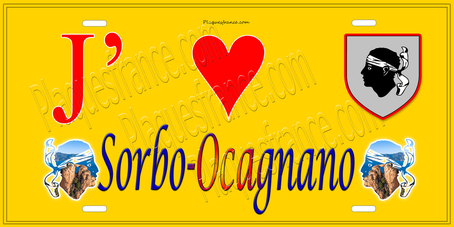 Plaque métal décorative 15 x 30 cm jaune J' ❤️ Sorbo-Ocagnano Canton de Casinca-Fumalto Haute-Corse