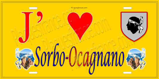Plaque métal décorative 15 x 30 cm jaune J' ❤️ Sorbo-Ocagnano Canton de Casinca-Fumalto Haute-Corse
