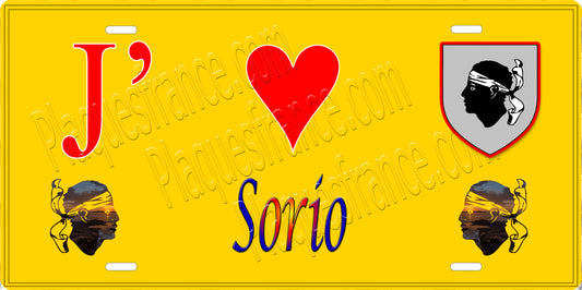 Plaque métal décorative 15 x 30 cm jaune J' ❤️ Sorio Canton de Biguglia-Nebbio Haute-Corse