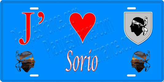 Plaque métal décorative 15 x 30 cm bleu J' ❤️ Sorio Canton de Biguglia-Nebbio Haute-Corse