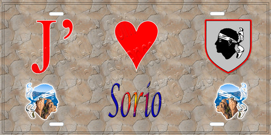 Plaque métal décorative 15 x 30 cm mur antique J' ❤️ Sorio Canton de Biguglia-Nebbio Haute-Corse