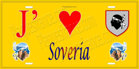 Plaque métal décorative 15 x 30 cm jaune J' ❤️ Soveria Canton de Golo-Morosaglia Haute-Corse