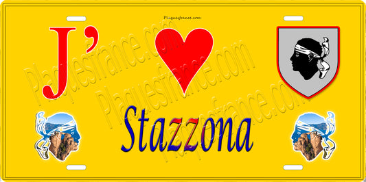 Plaque métal décorative 15 x 30 cm jaune J' ❤️ Stazzona Canton de la Castagniccia Haute-Corse