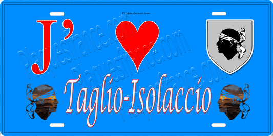 Plaque métal décorative 15 x 30 cm bleu J' ❤️ Taglio-Isolaccio Canton de Casinca-Fumalto Haute-Corse
