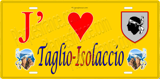 Plaque métal décorative 15 x 30 cm jaune J' ❤️ Taglio-Isolaccio Canton de Casinca-Fumalto Haute-Corse
