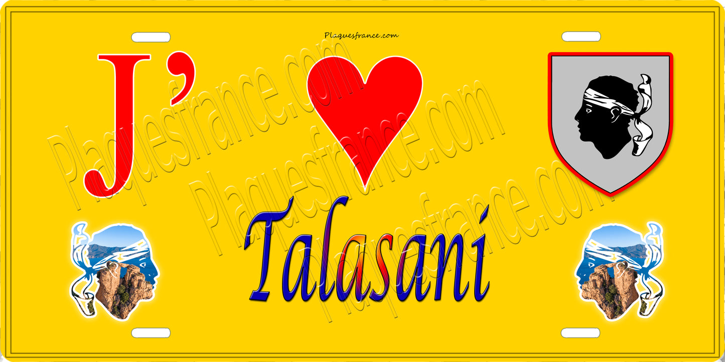 Plaque métal décorative 15 x 30 cm jaune J' ❤️ Talasani Canton de Casinca-Fumalto Haute-Corse