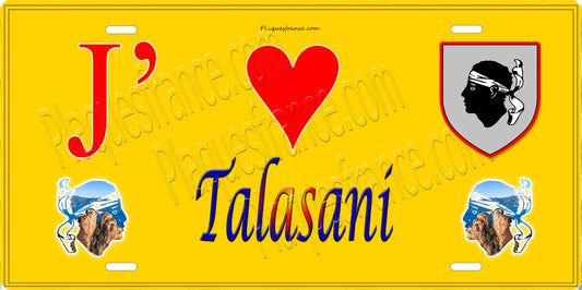 Plaque métal décorative 15 x 30 cm jaune J' ❤️ Talasani Canton de Casinca-Fumalto Haute-Corse