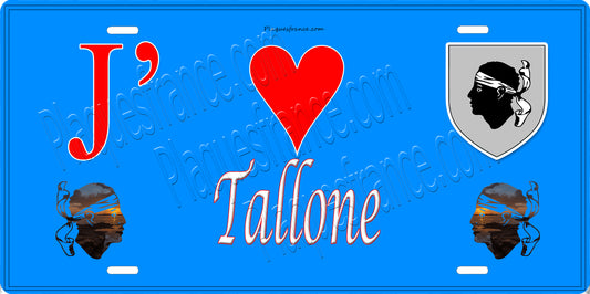 Plaque métal décorative 15 x 30 cm bleu J' ❤️ Tallone Canton de Ghisonaccia Haute-Corse