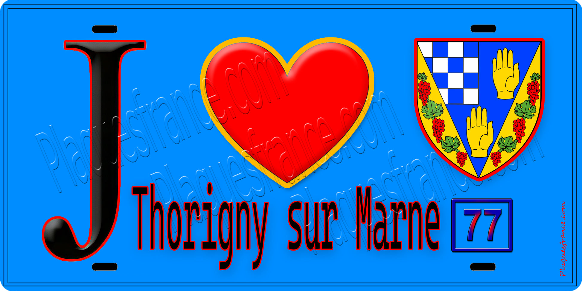 Plaque métal décorative  J' ❤️Thorigny-sur-Marne, Seine et Marne (77) fond bleu