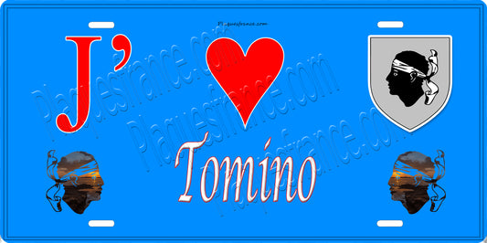 Plaque métal décorative 15 x 30 cm bleu J' ❤️ Tomino Canton du Cap Corse Haute-Corse