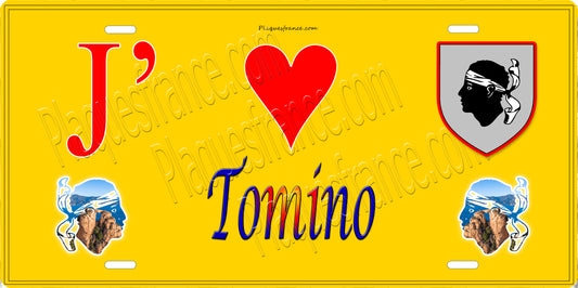 Plaque métal décorative 15 x 30 cm jaune J' ❤️ Tomino Canton du Cap Corse Haute-Corse