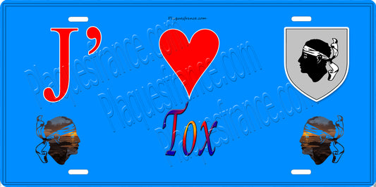 Plaque métal décorative 15 x 30 cm bleu J' ❤️ Tox Canton de Ghisonaccia Haute-Corse