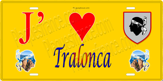 Plaque métal décorative 15 x 30 cm jaune J' ❤️ Tralonca Canton de Golo-Morosaglia Haute-Corse