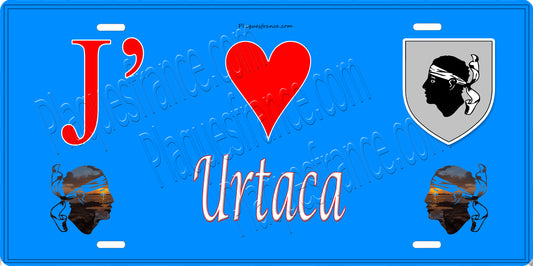 Plaque métal décorative 15 x 30 cm bleu J' ❤️ Urtaca Canton de l'Île-Rousse Haute-Corse